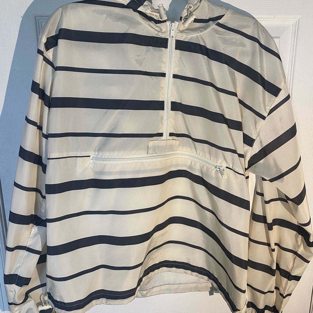 black and white striped windbreaker jacket pull over